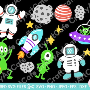 pacote espacial svg para cricut astronauta svg ufo svg alienígena svg alienígena fofo foguete espacial estrelas planeta estrelas meteoro