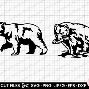 grizzly bear svg, grizzly bear png, grizzly bear silhouette, grizzly bear clipart, grizzly bear eating fish