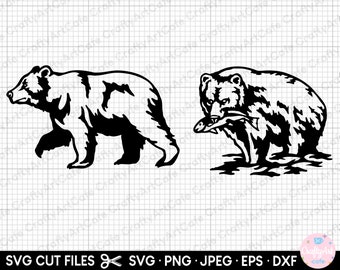 grizzly bear svg, grizzly bear png, grizzly bear silhouette, grizzly bear clipart, grizzly bear eating fish