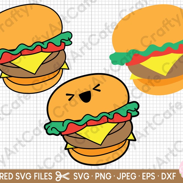 kawaii burger svg for cricut cut files hamburger svg cheeseburger svg cut burger svg vector eps dxf jpg commercial use