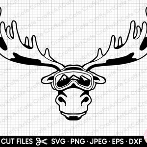 ski skiing skiier svg png eps dxf cut files cricut moose with ski goggles clipart vector free commercial use