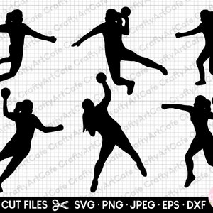 female handball player svg bundle handball girl woman svg png vector silhouette clipart free commercial use