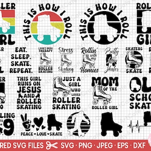 roller skating svg bundle roller skater png bundle roller skating cut file bundle clipart vector eps dxf jpg jpeg silhouette