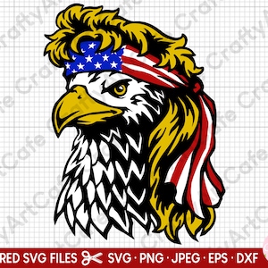 bald eagle with mullet and american usa us flag svg png eps dxf cut file cricut vector clipart commercial use