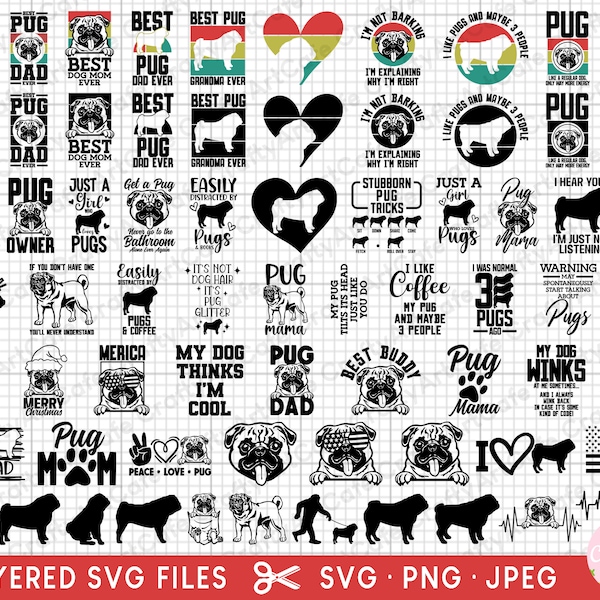 pug svg bundle cricut free commercial use pug png bundle pug clipart pug peeking svg pug vector pug vector pug design bundle