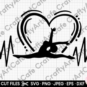 Turnen svg gymnast svg png eps dxf bestand cricut gymnastiek liefde hartslag svg knippen