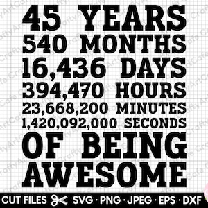 45th birthday svg 45 years old svg 45th birthday png