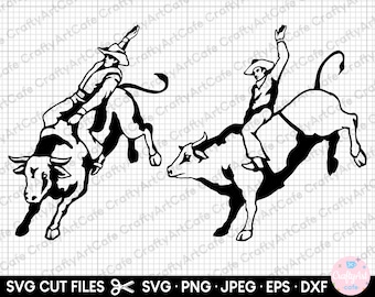 bull rider svg bull riding svg bull riding png rodeo svg png eps dxf clipart silhouette cricut free commercial use vector