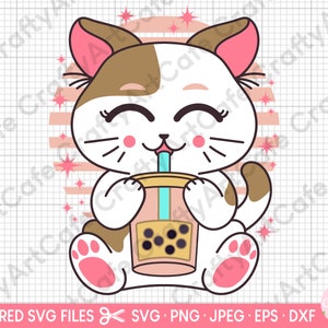 bubble tea cat svg boba tea cat kawaii neko anime svg png for cicut