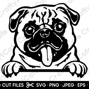 Mopshond gluren SVG-bestand voor Cricut Mopshond Clip Art Mopshond png Mopshond moeder Mopshond illustratie Mopshond hoofd Mopshond lachende mopshond gesneden bestand jpeg/eps/dxf/svg