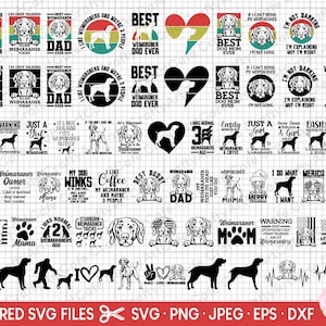 May include: A digital download of 25 Weimaraner dog SVG cut files. The designs feature various Weimaraner dog silhouettes, hearts, and text phrases such as "Best Weimaraner Dad Ever", "I'm Only Talking to My Weimaraner Today", and "Warning: May Spontaneously Start Talking About Weimaraners".