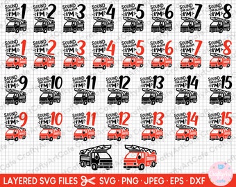 Brandbil födelsedag svg-paket brandbil födelsedag png-paket framtida brandman svg-paket för födelsedagsfesttema
