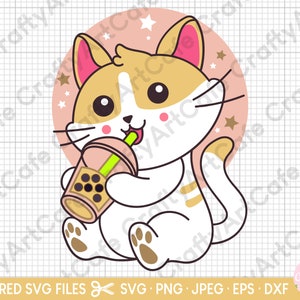 bubble tea cat svg file for cricut png cut file