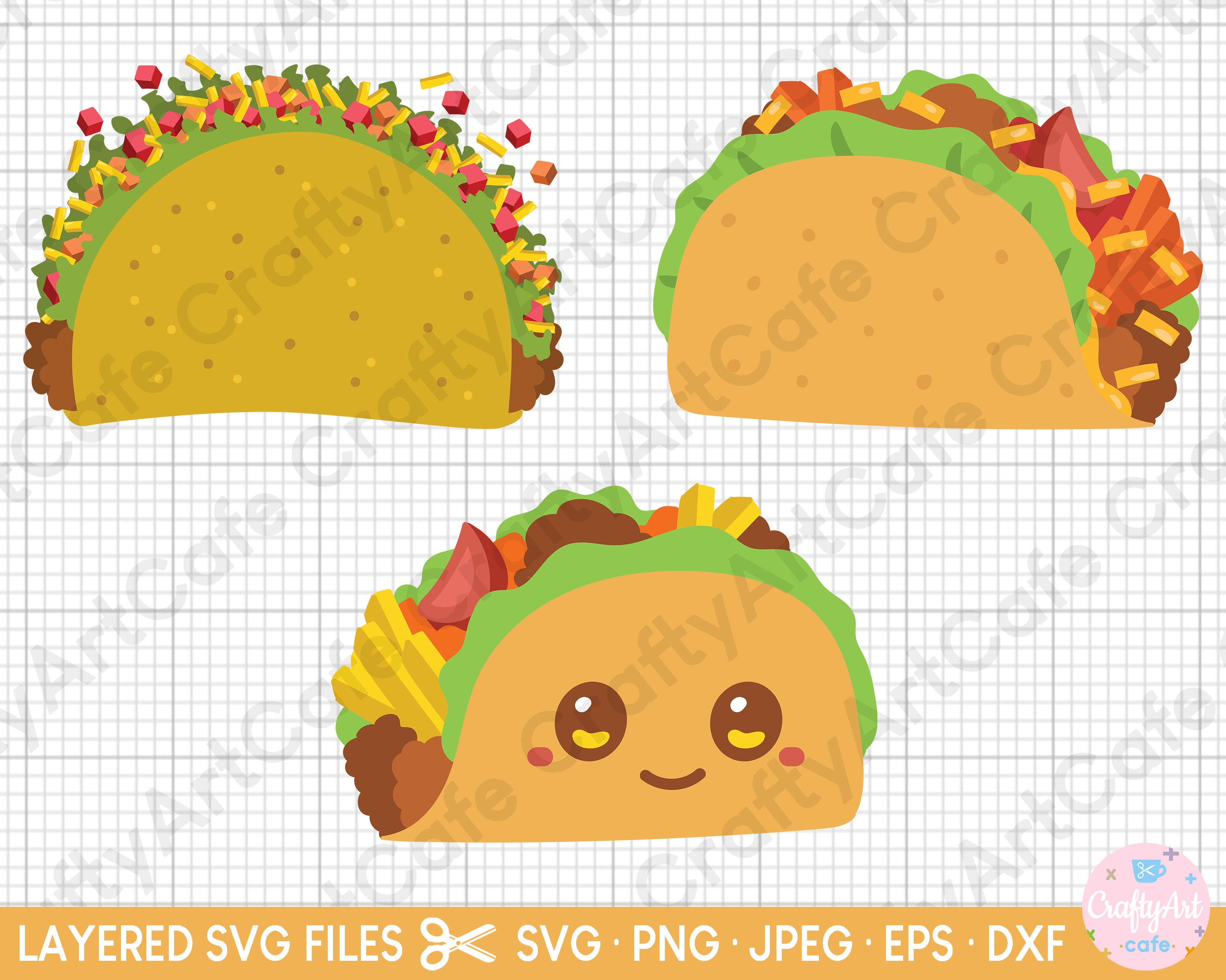 Taco Svg Cut Files Bundle for Cricut Cute Taco Kawaii Taco Cinco De ...