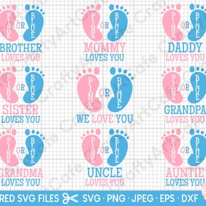 paquete de svg de camisa a juego de revelación de género para archivos de corte en capas cricut familiares y amigos que coinciden con papá rosa o azul te amamos
