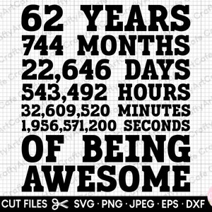 62nd birthday svg 62 years old svg 62nd birthday png