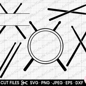 May include: A black and white digital design featuring a drum with drumsticks. The design is perfect for creating crafts, cards, and other projects.