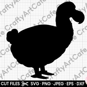 May include: Black silhouette of a dodo, an extinct flightless bird native to Mauritius. The silhouette is facing right and has a large head and beak.