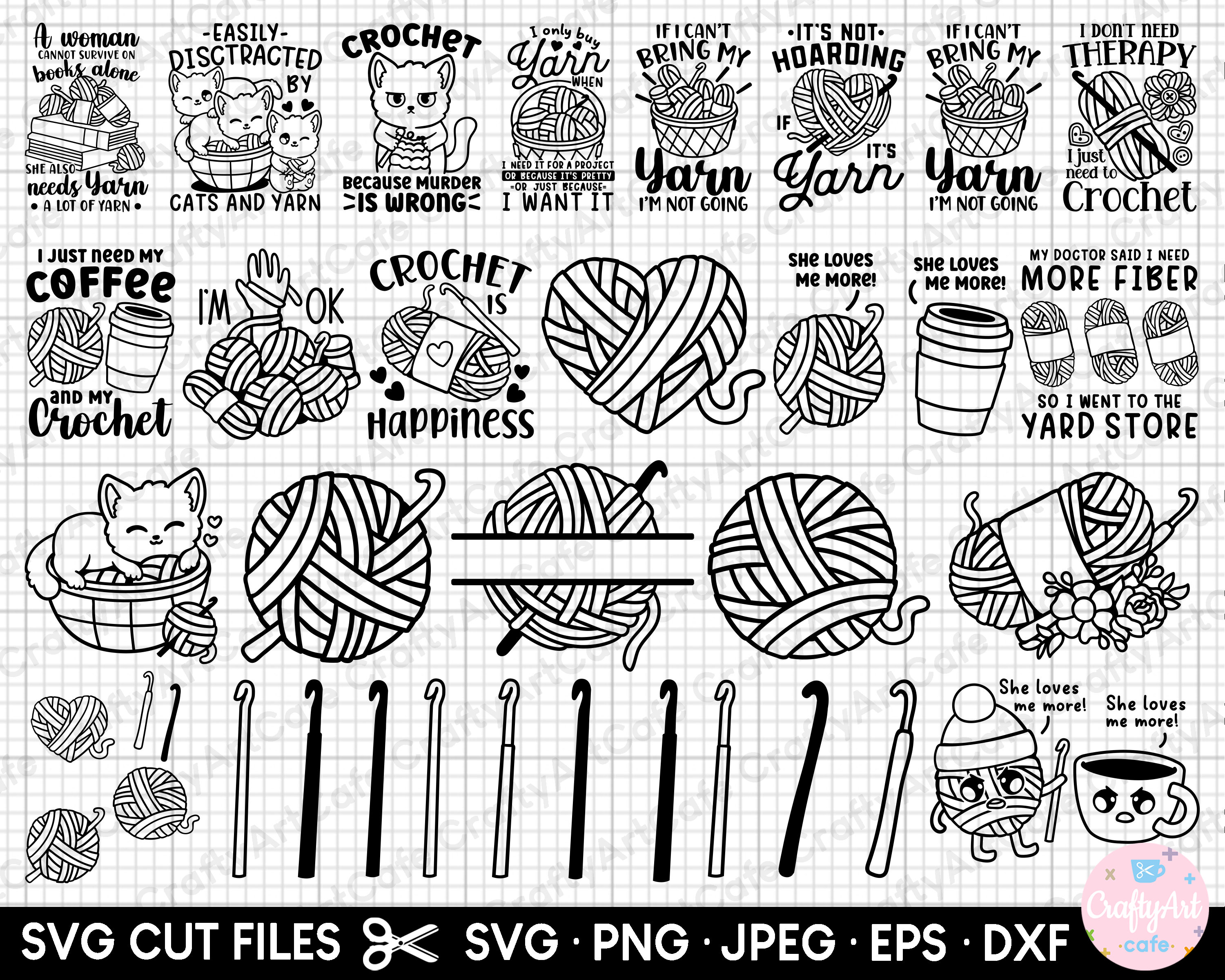 crochet svg bundle cricut cut files free commercial use crochet png bundle crochet eps dxf jpg shirt design bundle vector clipart crochet