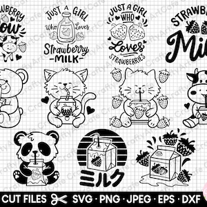 strawberry milk svg bundle cricut strawberry milk png bundle strawberry milk eps dxf jpg cut files