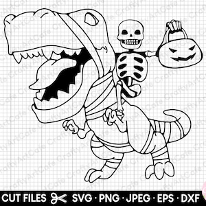 halloween t rex skeleton riding trex svg png clipart cricut commercial use