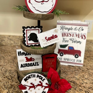 Christmas tiered tray decor, Santa tiered tray decor, Christmas tray decor, Christmas shelf sitter, Letters to Santa tray decor,
