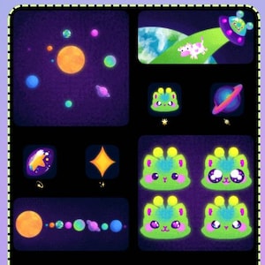 Paquete de iconos con temática espacial de gatos alienígenas / Iconos y widgets