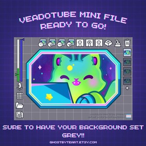 Alien Cat emotes vtuber pngtuber green kitty kawaii space anime chibi cartoon cat twitch streaming gamer girl