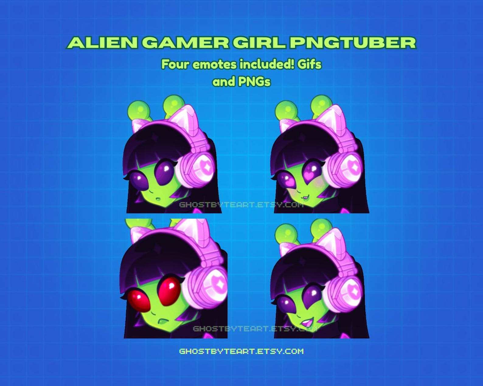 Alien Gamer Girl Pngtuber | Ready to Use, Pre-made Veadotube Mini File ...