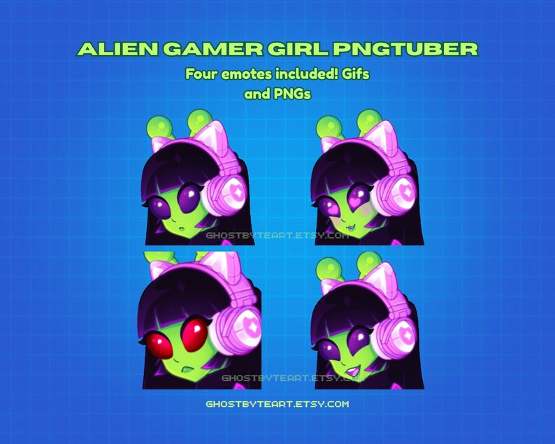 Alien Gamer Girl Pngtuber | Ready to Use, Pre-made Veadotube Mini File ...