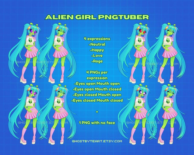 Alien Gamer Girl Pngtuber | Veadotube Mini File, 4 Expressions - Etsy