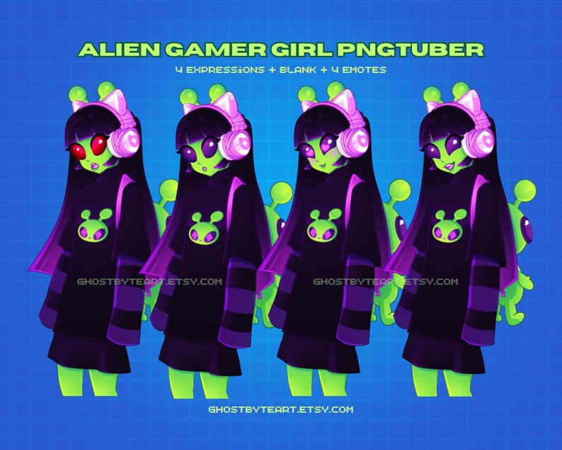 Alien Gamer Girl Pngtuber | Ready to Use, Pre-made Veadotube Mini File ...