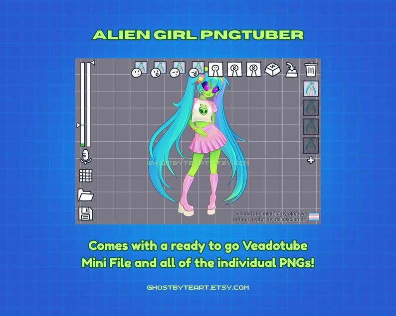 Alien Gamer Girl Pngtuber | Veadotube Mini File, 4 Expressions - Etsy