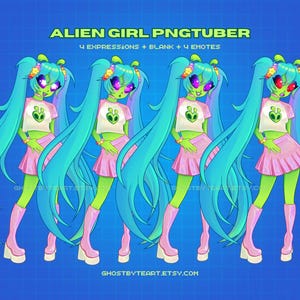 Alien Gamer Girl Pngtuber | Veadotube Mini File, 4 Expressions - Etsy