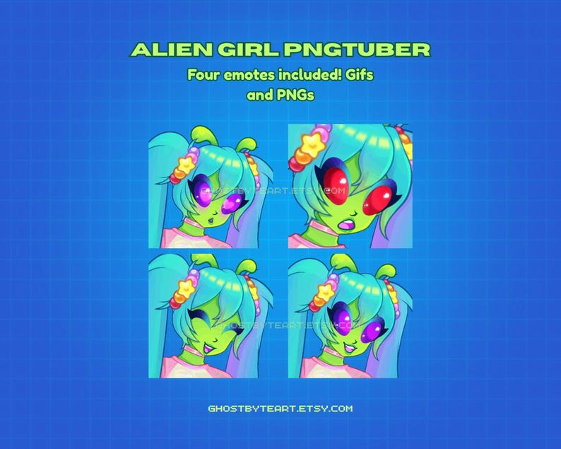 Alien Gamer Girl Pngtuber | Veadotube Mini File, 4 Expressions - Etsy