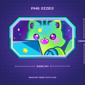 Alien Cat emotes vtuber pngtuber green kitty kawaii space anime chibi cartoon cat twitch streaming gamer girl