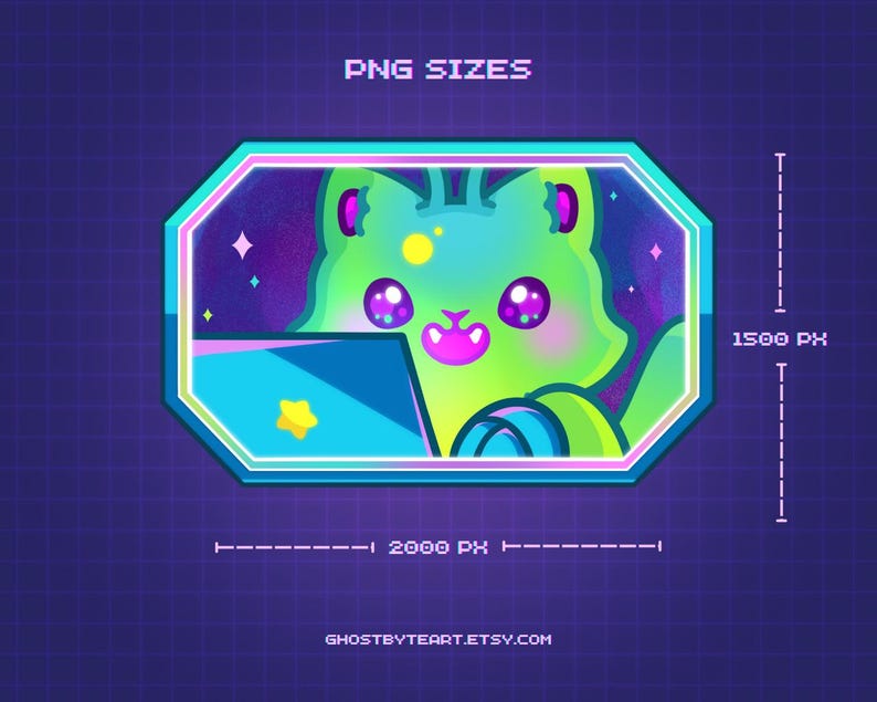 Alien Cat emotes vtuber pngtuber green kitty kawaii space anime chibi cartoon cat twitch streaming gamer girl