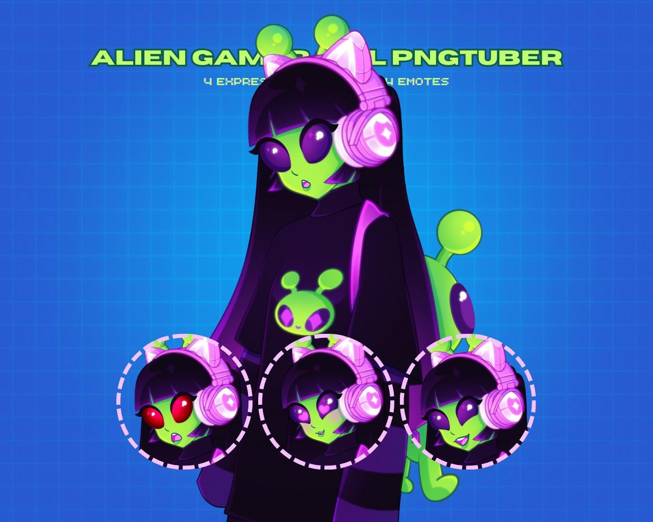 Alien Gamer Girl Pngtuber | Ready to Use, Pre-made Veadotube Mini File ...