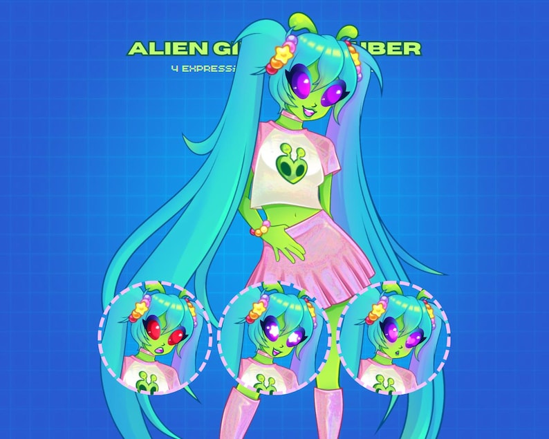 Alien Gamer Girl Pngtuber | Veadotube Mini File, 4 Expressions - Etsy