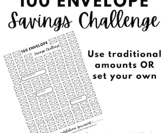 100 Envelope Savings Challenge Printable – Budget Tracker | Color + Black & White Versions | Instant Download