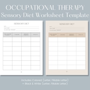 Occupational Therapy Sensory Diet Worksheet Template | OT Minimal Style Printable Planner Home Program Handout | Letter Fillable PDF