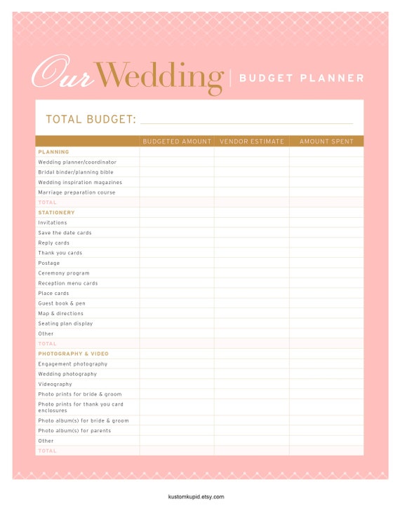 Printable Wedding Budget Worksheet Template
