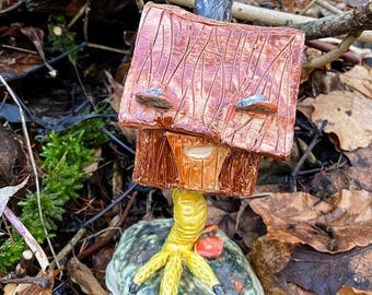 Baba Yaga Hut Incense Burner Ceramic | Witch House on Chicken Legs | Handmade Fairytale Pottery Cottage | Halloween & Autumn Decor