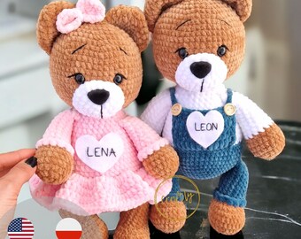 PDF TEDDY BEAR Lisa and Leon crochet pattern, amigurumi crochet pattern, CraftlyPattern