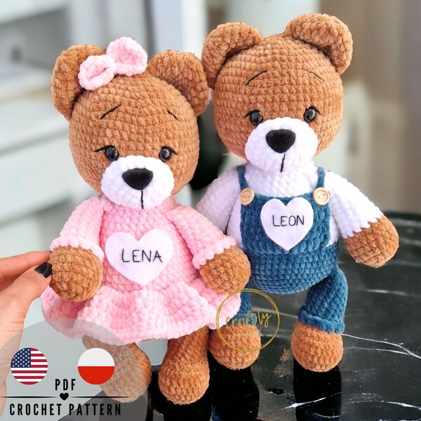 PDF TEDDY BEAR Lisa and Leon crochet pattern, amigurumi crochet pattern, CraftlyPattern