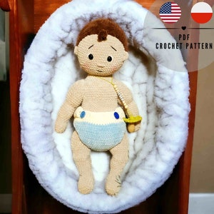 PDF Baby Boy doll crochet pattern, Amigurumi doll, CraftlyPattern