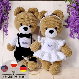 Crochet Wedding Bears Pattern PDF, Bride and Groom Amigurumi Bears Tutorial, Cute Wedding Gift Idea, Easy Step-by-Step Crochet Pattern