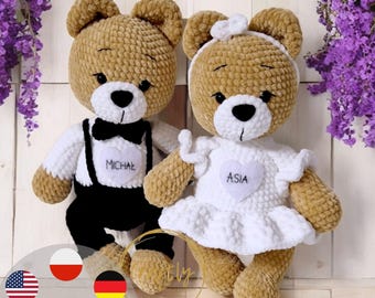 Crochet Wedding Bears Pattern PDF, Bride and Groom Amigurumi Bears Tutorial, Cute Wedding Gift Idea, Easy Step-by-Step Crochet Pattern