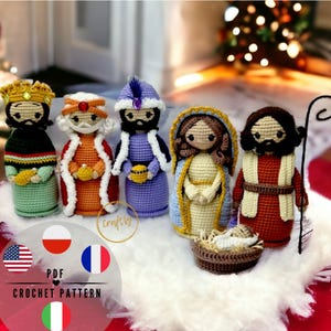 Wzór na szydełkowy pakiet na szopkę w formacie PDF, świąteczne miniaturowe Amigurumi Maryja, Józef, Jezus, Trzej Królowie, Gasper, Melchior Balthasar Dekoracje