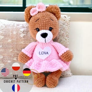 Crochet Plush Bear Pattern with Dress (PDF): Amigurumi Teddy Bear